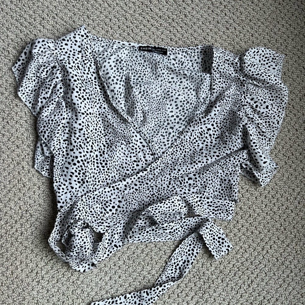 Spotted Dalmatian Crop Wrap Blouse Top